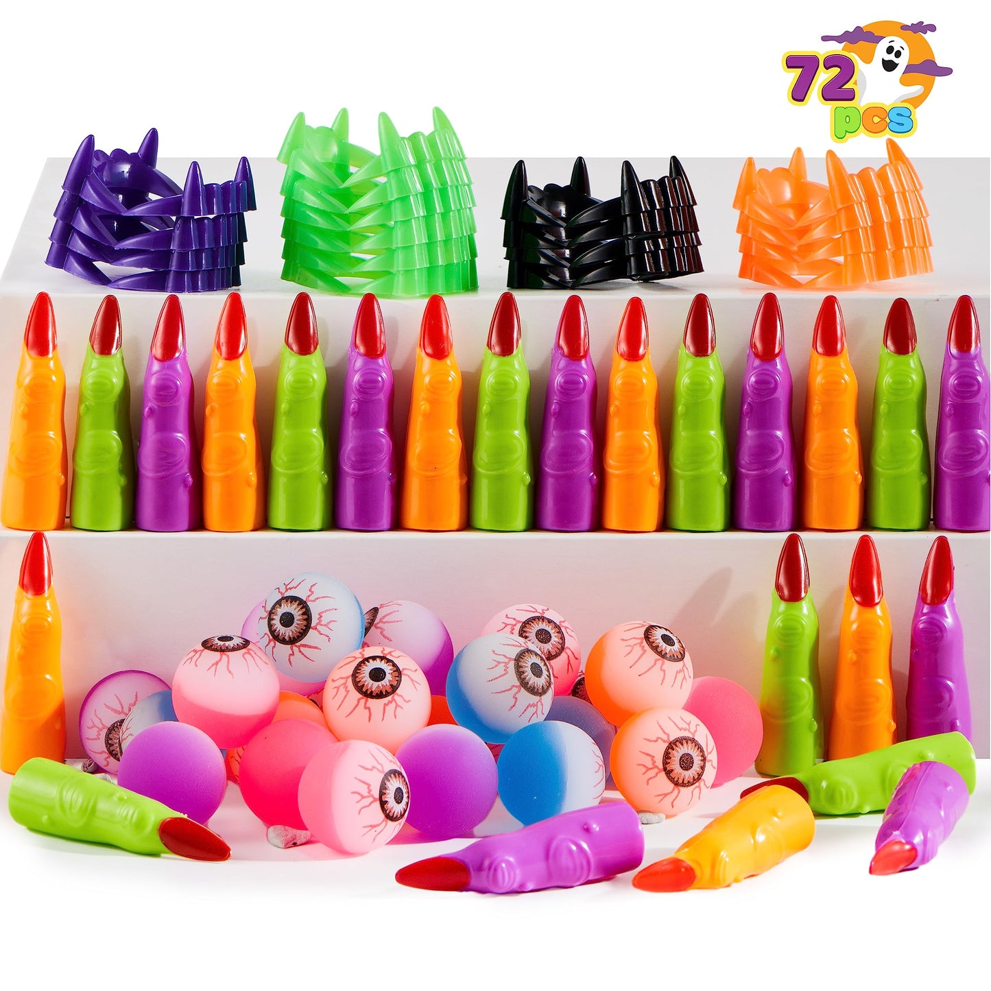 JOYIN 72 PCS Halloween Party Favors Game Toy Gifts-Scary Eyeballs, Witch Fingers and Vampire Teeth Set for Kids Child Trick or Treat Party Supplies, Gift Exchange, Halloween Carnival Game Prizes