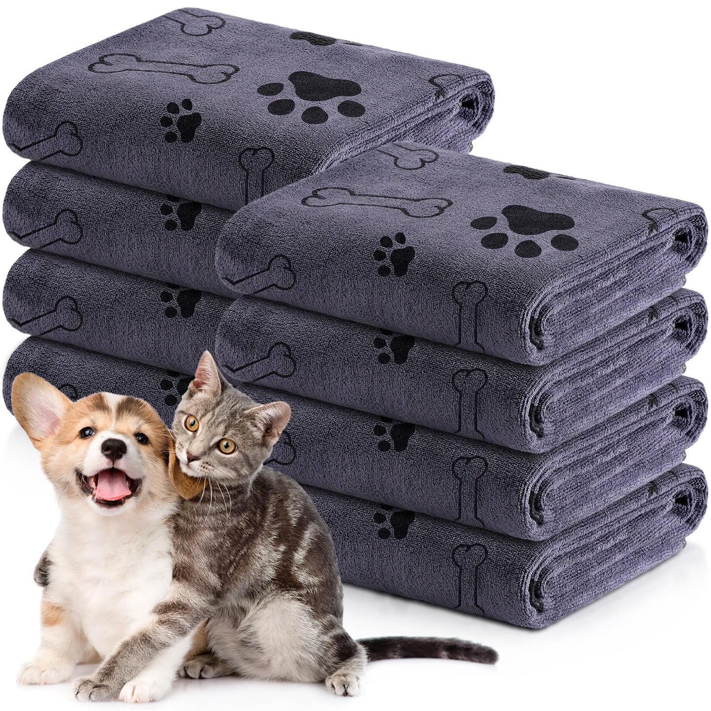 Chumia 8 Pcs Dog Towels for Drying Dogs Cats Pet Towels Bulk Puppy Microfiber Quick Drying Paw Bath Bathing Supplies Absorbent for Medium Pets(Gray,18 x 28 Inch)