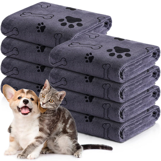 Chumia 8 Pcs Dog Towels for Drying Dogs Cats Pet Towels Bulk Puppy Microfiber Quick Drying Paw Bath Bathing Supplies Absorbent for Medium Pets(Gray,18 x 28 Inch)