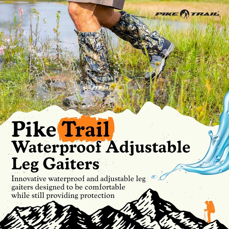 Pike Trail Adjustable Leg Gaiters - Waterproof & Lightweight Leg Guards for Hiking, Trekking | Unisex, 1 Pair