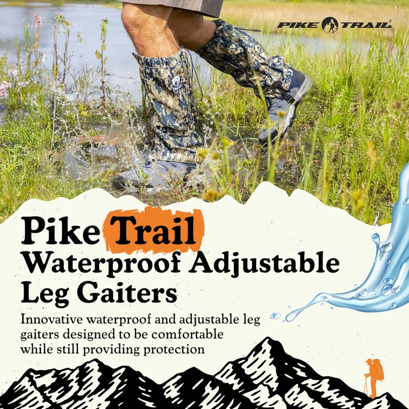 Pike Trail Adjustable Leg Gaiters - Lightweight, Waterproof - Leg Guards for Men & Women - Hiking Essentials Ideal for Hunting, Trekking & Fishing - Defense Force Camo - 1 Pair