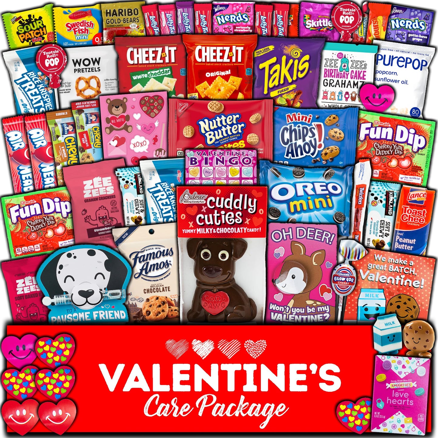 Valentine's Day Gift Care Package (50ct) Snacks Chocolates Candy Box Assortment Variety Bundle Present Kids Adults Boy Girl Guy Friend College Husband Wife Boyfriend Girlfriend Love