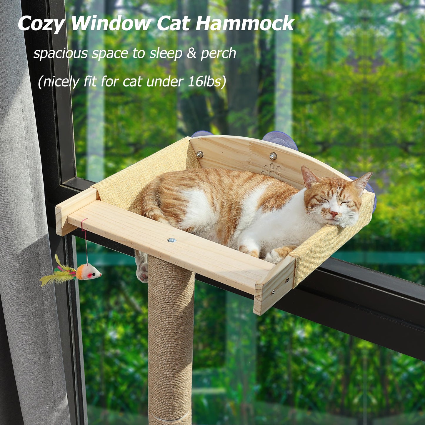 Cat Window Perch with Tall Scratching Posts, Inside 46" Climbing Tree Hammmock Mounted with Suction Cups for Sleeping,Playing and Watching Birds