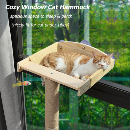Cat Window Perch with Tall Scratching Posts, Inside 46" Climbing Tree Hammmock Mounted with Suction Cups for Sleeping,Playing and Watching Birds