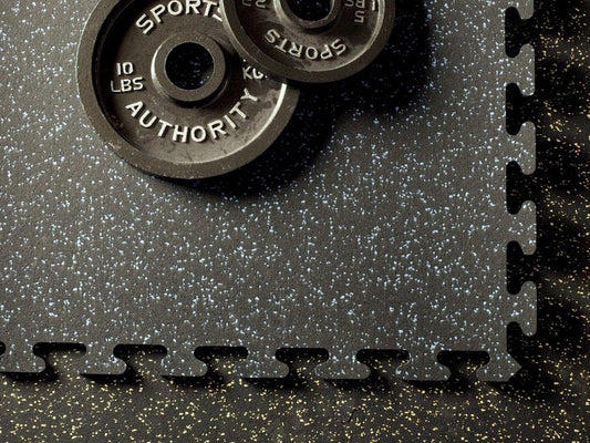 American Floor Mats Fit-Lock 3/8 Inch Heavy Duty Rubber Flooring - Interlocking Rubber Tiles (24" x 24" tile) Solid Black 4' x 4' Set (4 Tiles Total) - Exercise Mats, Home Gym Sets