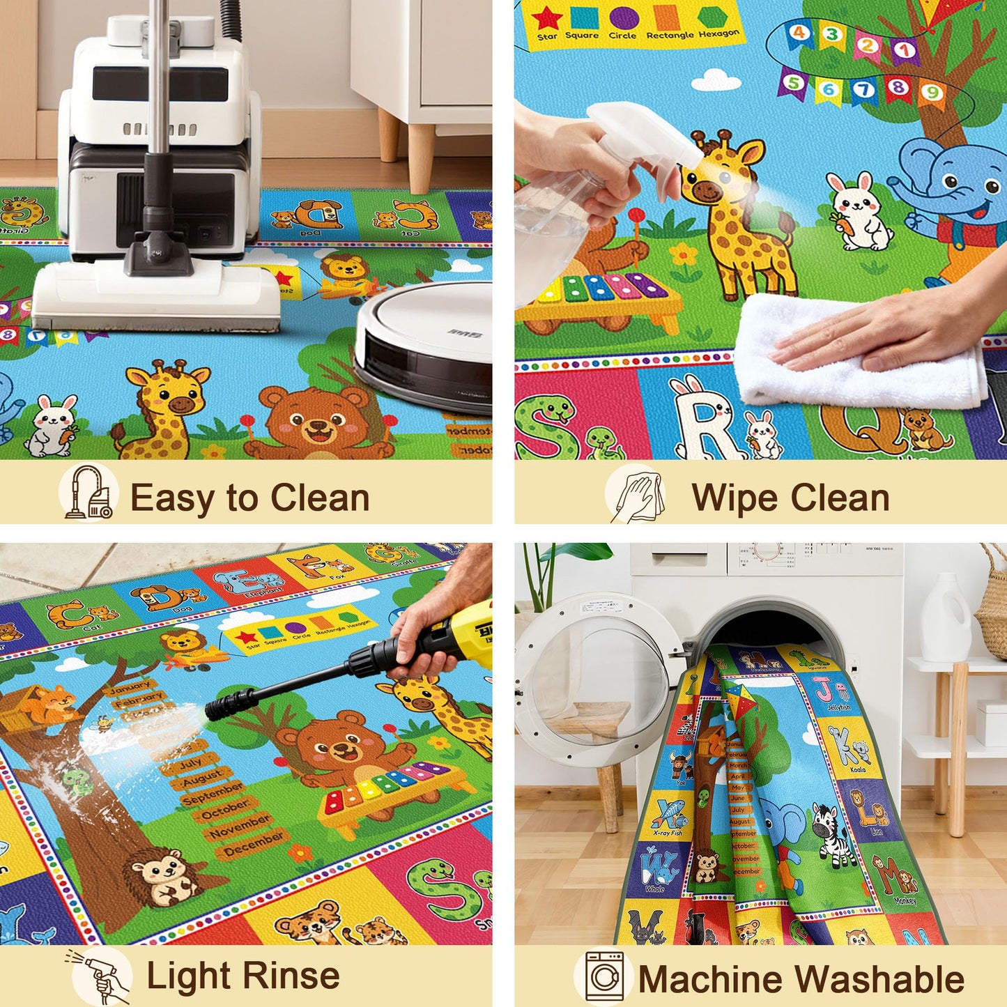 Upgrade Ultra Non Slip ABC Rugs for Kids Playroom, 4x7 Washable Alphabet Floor Play Mat for Toddlers Baby, Educational Learning Baby Carpet with Animals for Nursery, Classroom & Bedroom, 48"x80"