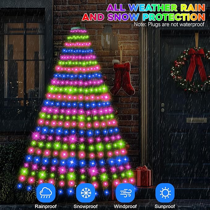 30+ Modes Ring Christmas Tree Lights Indoor Outdoor - 10Ft x 12 Lines 432 LED Easy App Control Color Changing Timer Remote Waterproof for 7.5 8 9 10 11 Ft Xmas Trees (Cool White to Multicolor)