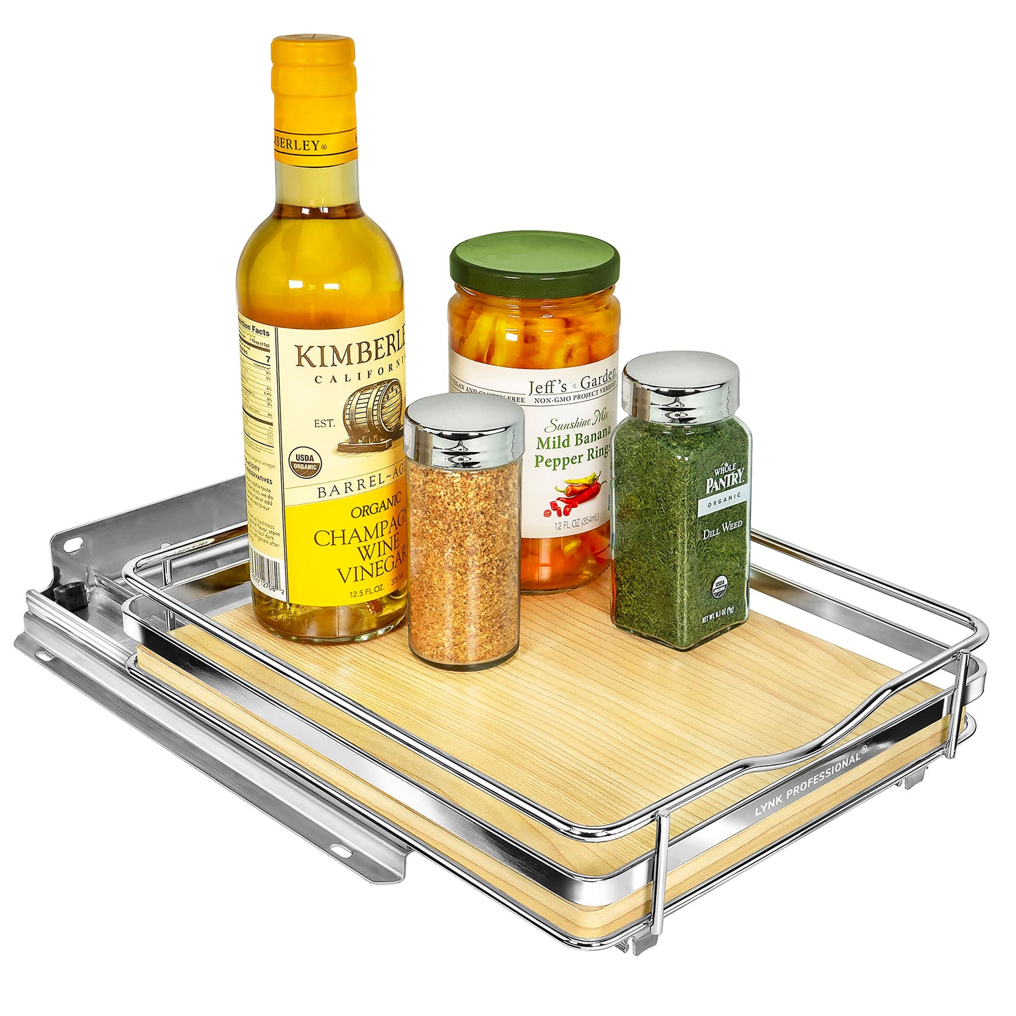 LYNK PROFESSIONAL® Pull Out Spice Rack Organizer for Inside Kitchen Cabinets - 4-1/4 inch Wide - Slide Out Drawer – Chrome Sliding Spice Cabinet Organization Shelf Racks - 2 Tier