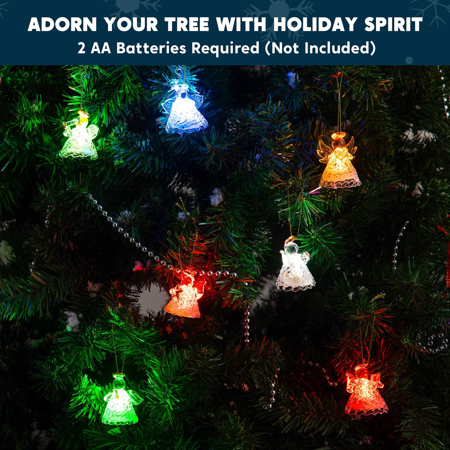 JOYIN Christmas Set of 12Pcs Spun Angel Ornament, Clear Angel Hanging Ornaments with LED Lights for Christmas Tree Decorations, Xmas Party Favor