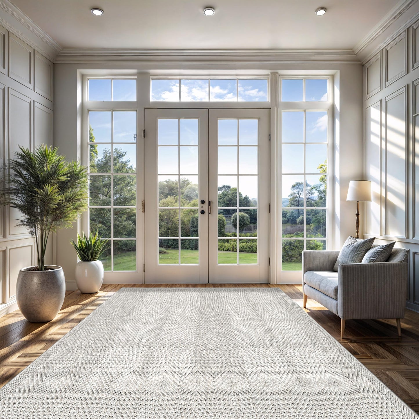CAMILSON Easy Jute Rug 9x12, Indoor Outdoor Off-White Color Fiber Area Rugs for Living Room and Patio Rug Herringbone Seagrass Boho Woven Design Easy-Cleaning Washable Outside Carpet Alfombras 9 x 12