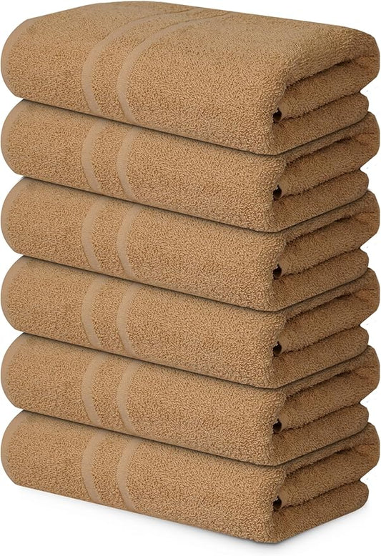 Basic Medium Bath Towels 24x48 Inches – Pack of 6 – Beige Color – Soft and