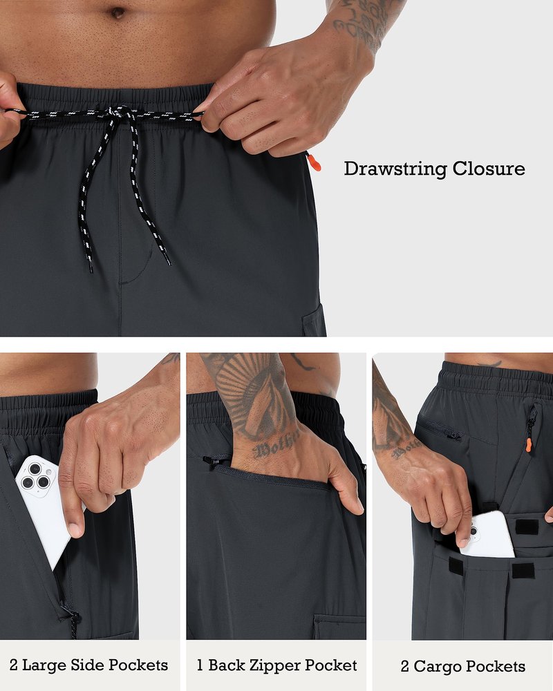 Men's Cargo Shorts Quick Dry Lightweight Stretch Hiking Shorts for Men with 5 Pockets No Lining Dark Grey