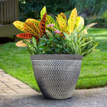 SG Traders 2 X Large Plastic Round Cromarty Plant Pots Flower Pot Planter Garden Decoration Antique Silver 30cm Plant Pot Outdoor Flower Pots Outside Garden Planters Outdoor With Drainage Holes