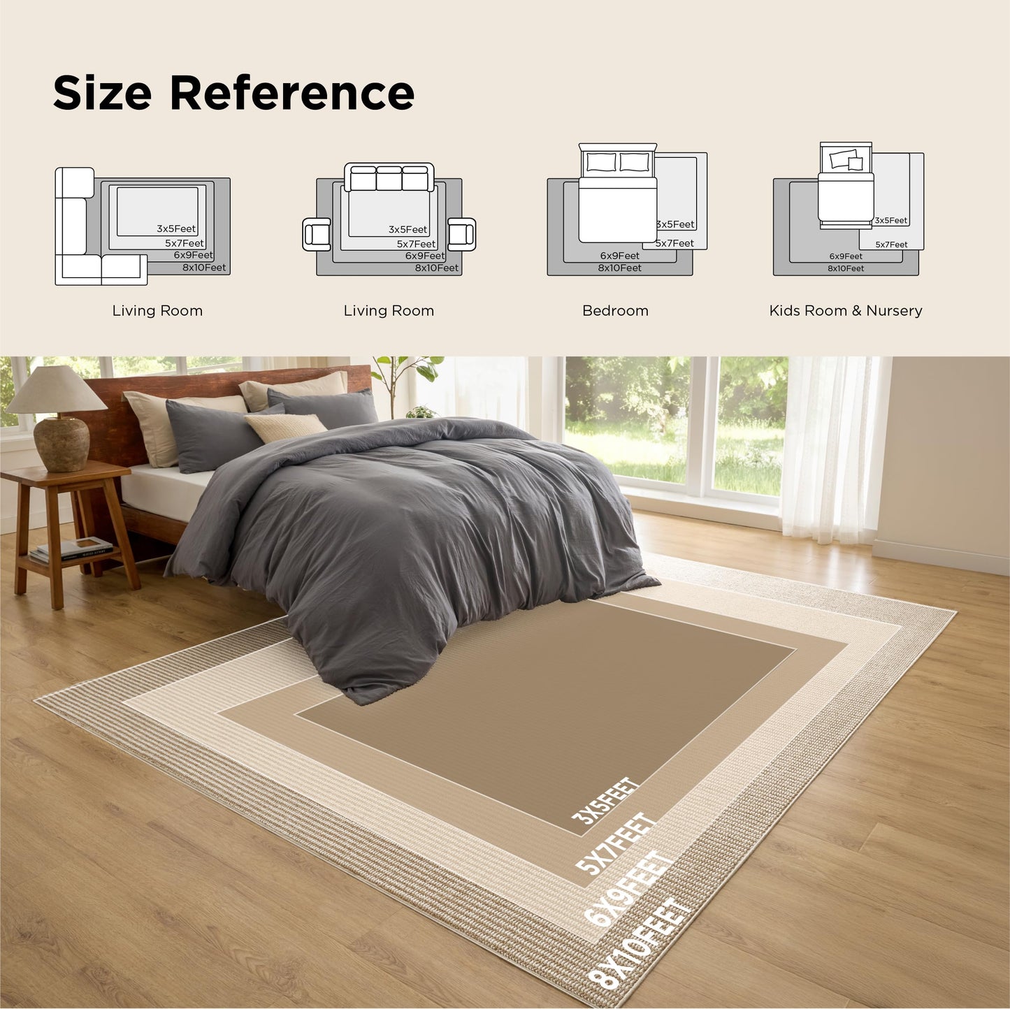 Bedsure 9x12 Faux Wool Area Rugs for Living Room, Machine Washable Carpet, Non-Slip Backing, Pet Friendly Throw Rug for Bedroom Dining Room, Natural Ivory