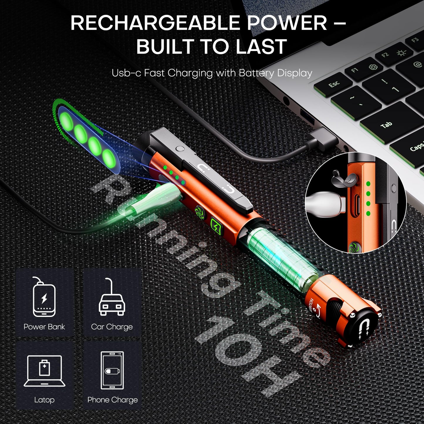 PASIION EDC Flashlight Rechargeable,800 Lumen Small Flashlight with Magnetic Clip & Base, 11 Modes LED Flashlight,Glass Breaker&Bottle Opener, USB-C Flashlight for Working,Home and Emergency