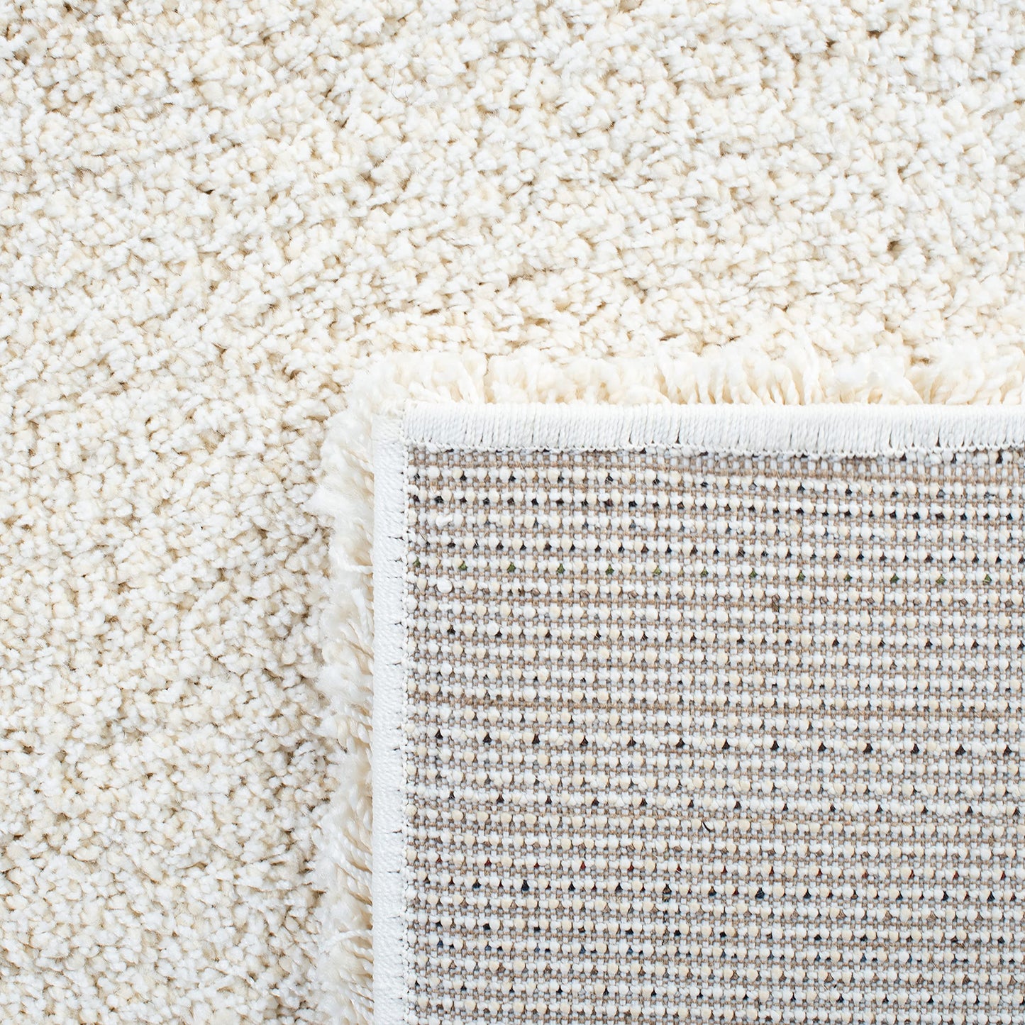 SAFAVIEH Milan Shag Collection Area Rug - 5'1" Square, Ivory, Solid Design, Non-Shedding & Easy to Clean, Plush Thick Pile, Ideal for Living Room, Bedroom (SG180-1212)