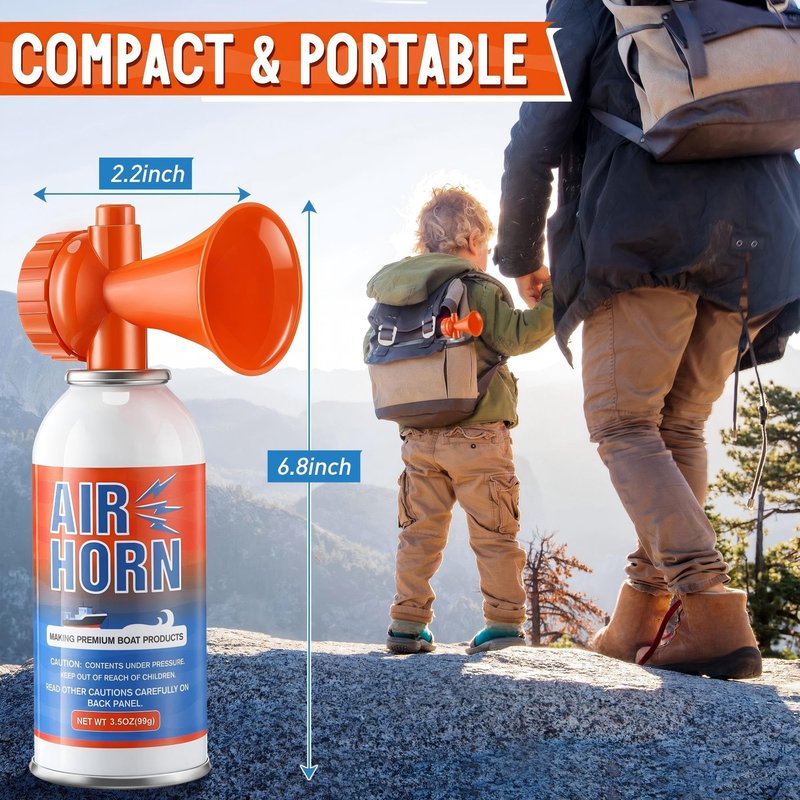 HappyAlley 2 Pack Large Air Horn for Safety 3.5oz, 122dB Very Loud Marine Air Horn for Boat, Coast Guard Approved, Great for Boat & Marine Safety, Sporting Events, Travels, Hiking (Orange)