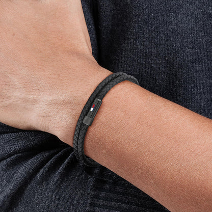 Tommy Hilfiger Jewelry Men's Leather Bracelet with Magnetic Closure