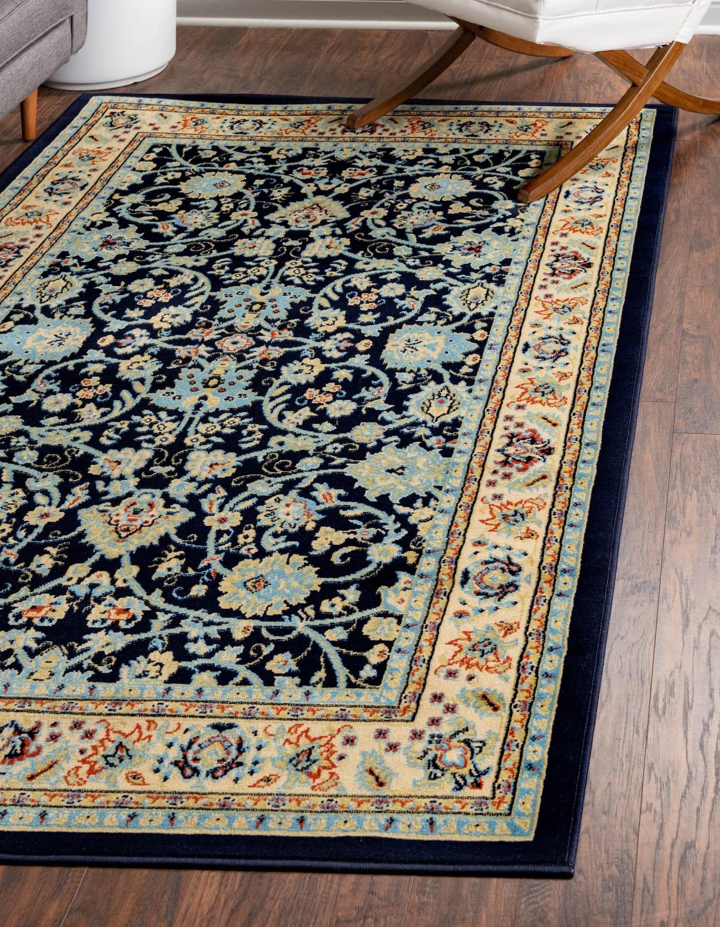 Unique Loom Sialk Hill Collection Area Rug - Washington (4' 1" x 6' 1" Rectangle, Navy Blue/ Cream)