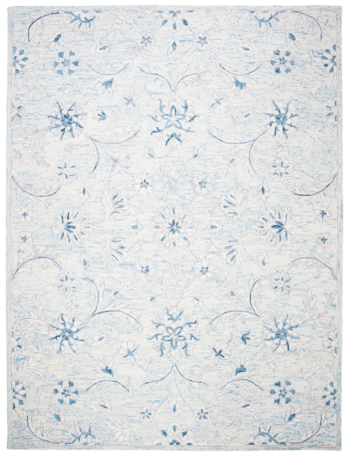 SAFAVIEH Area Rug 8x10 - Micro-Loop Collection - Large - Light Blue & Ivory, Handmade Wool, Country Cottage Design, Ideal for Living Room, Bedroom, Office, Dining Space (MLP506M)