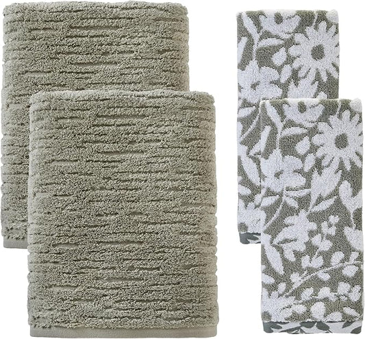 SKL Home CloudSoft/Bedford Floral 100% Cotton Luxury 4-Piece Towel Set