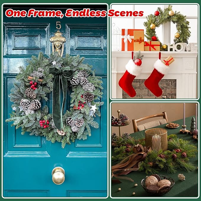 Fovths 24 Pack Christmas Wire Wreath Ring 14 Inches Metal Wire Wreath Frame with Floral Wires Green DIY Floral Crafts for Xmas Halloween New Year Holiday Valentines Day Decor