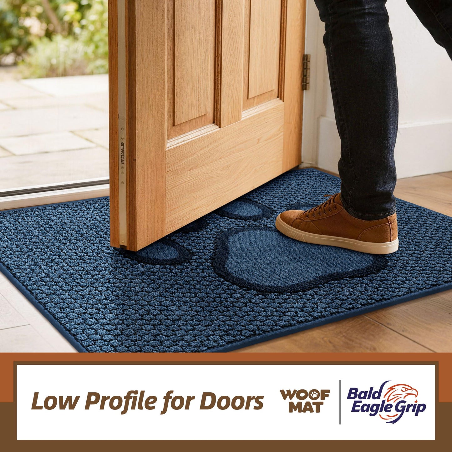 Bald Eagle Grip Dog Paw Doormats 32''x48'' for Dirty Paws, Washable Entryway Floor Rugs Dirt Trapper with TPR Backing, Absorbent Low Profile Doormat for Front Door, Hallway, Entryways, Blue