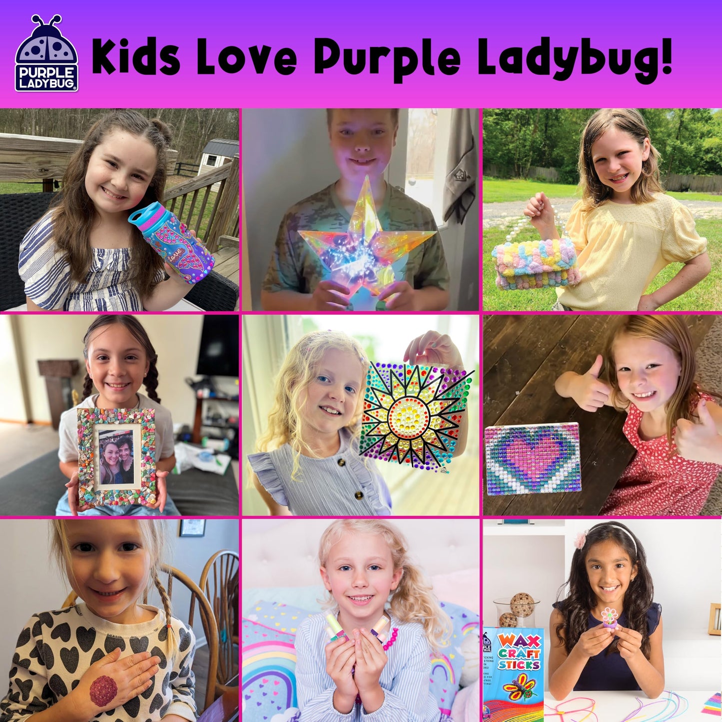 Purple Ladybug Glitter Tattoos for Kids - Includes 9 Colors, 175 Safe Temporary Tattoos Design - 5 Year Old Girls Gifts - Girls Birthday Presents - DIY Arts and Crafts Gift for Girls Aged 5-12