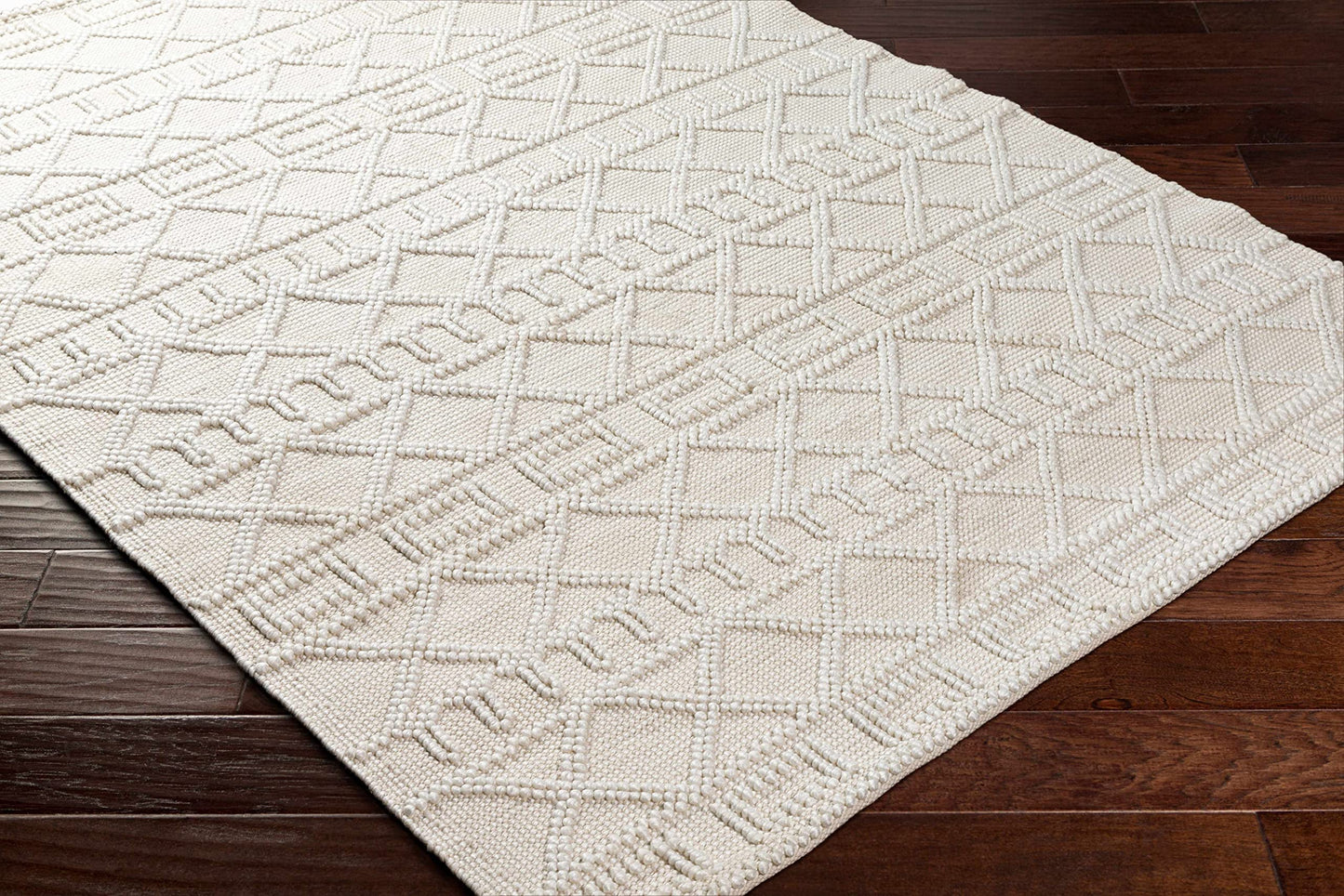 Hauteloom Canta Recycled Material Area Rug - Geometric Diamond Trellis Lattice Greek - Bohemian Transitional Modern Contemporary Farmhouse - Beige, Ivory, Cream, Neutral, Off - 27" x 45"