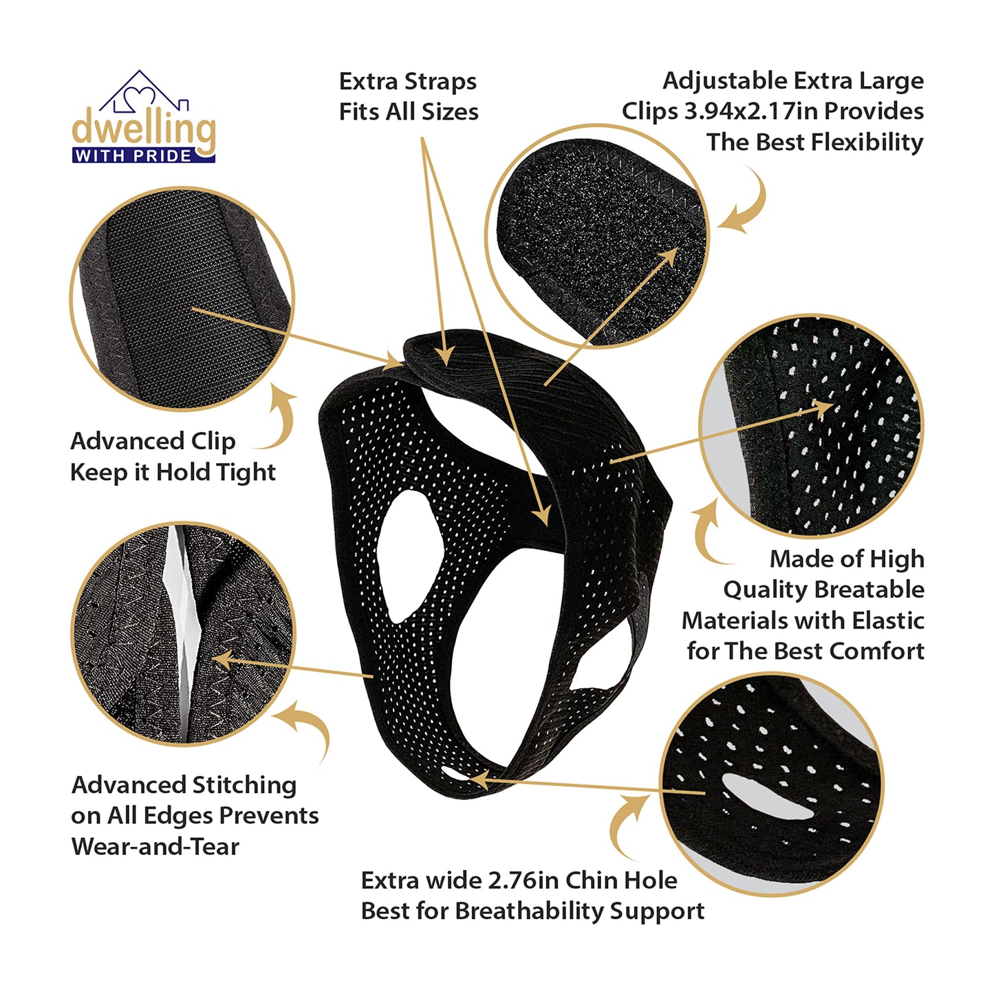 Anti Snore Chin Strap - Anti-Dry Mouth Chin Strap for CPAP Users - Stop Noise - Snoreless Sleeping Solution for Men and Women - Breathing Aid for Snoring