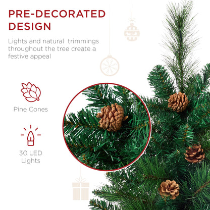 Best Choice Products Set of 2 24.5in Outdoor Scotch Pine Pathway Christmas Trees, Battery Operated Pre-Lit Holiday Décor w/LED Lights