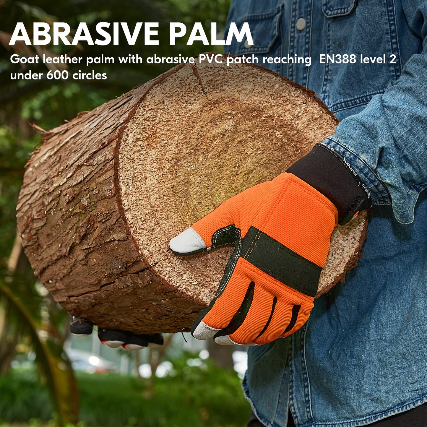 Vgo... Chainsaw Gloves 12-Layer Protection on Both Hands, Safety Goat Leather Foresty Work Gloves with Touchscreen(M,Orange,1 pair)