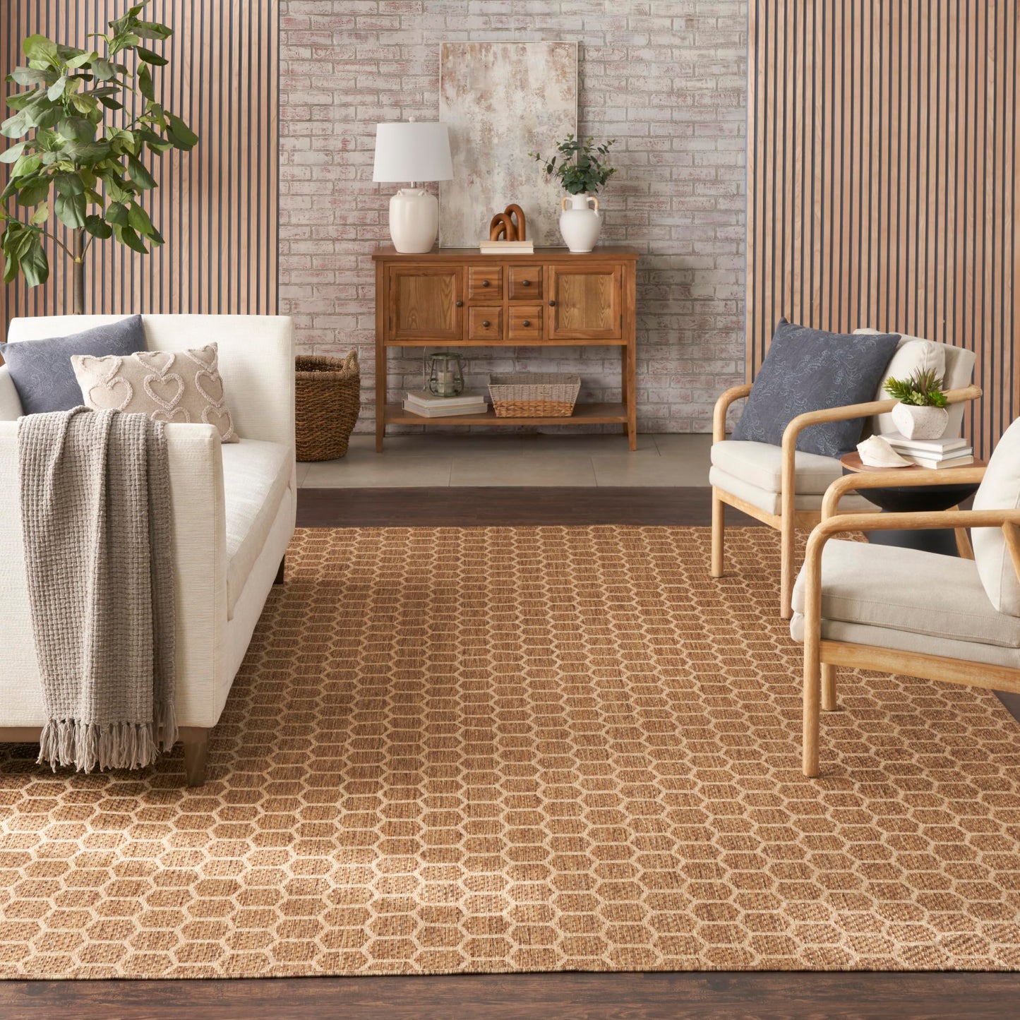 Nourison Home Reversible Indoor Outdoor Natural 8' x 10' Area Rug - Easy Clean, Non Shedding, Bed Room, Living Room, Dining Room, Kitchen (8' x 10')