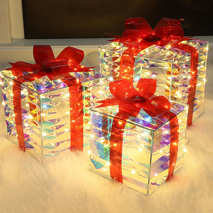 Lulu Home Set of 3 Christmas Lighted Gift Boxes, Pre-lit 140 LEDs Light Up Boxes with Red Bows, Plug-in Lighted Xmas Boxes with Timer for Christmas Trees Holiday Display Party Indoor Yard Lawn Decors