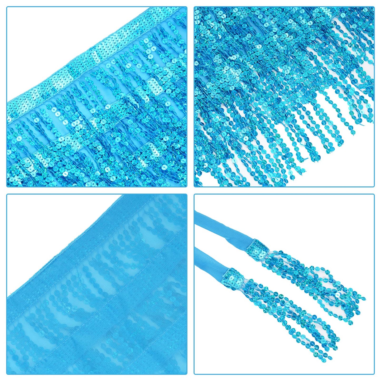Belly Dance Hip Scarf Sequin Tassel Skirt Performance Outfits Sparkly Fringe Wrap Halloween Costume Party Rave Festival for Women and Girls, Blue