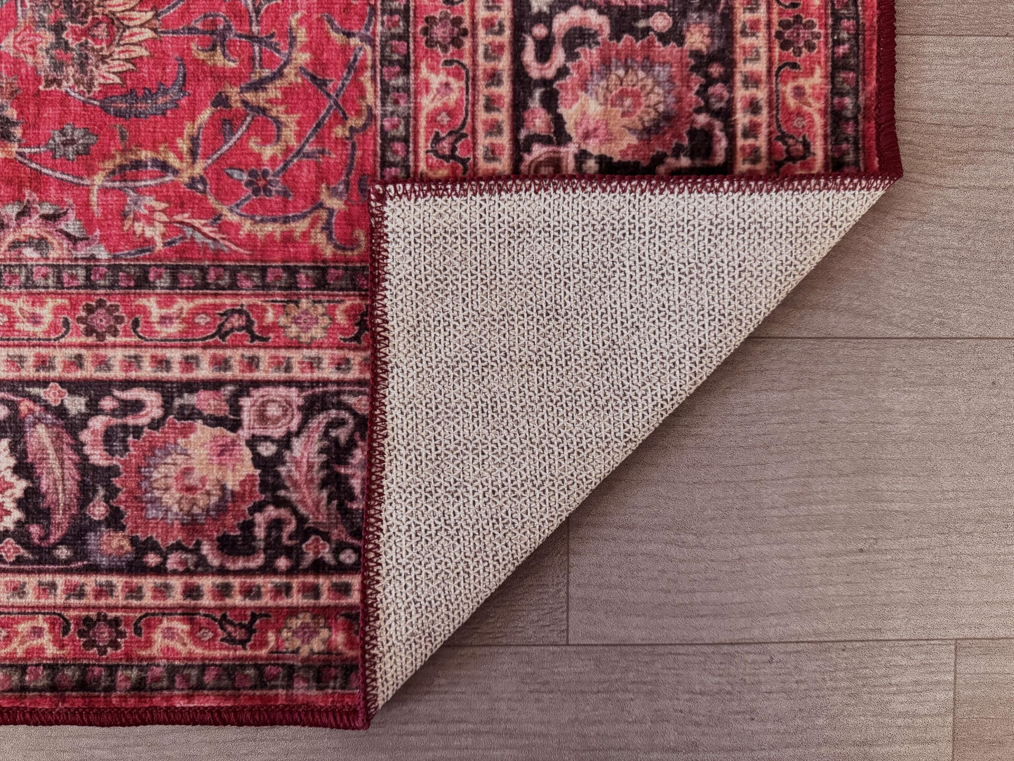 GLN Rugs Traditional - Yildiz - Machine Washable Area Rug, Vintage Washable, Non Slip, Low Pile Area Rug, Entryway, Hallway, Kitchen Rug - Easy Clean (2' x 3' Dark Red)