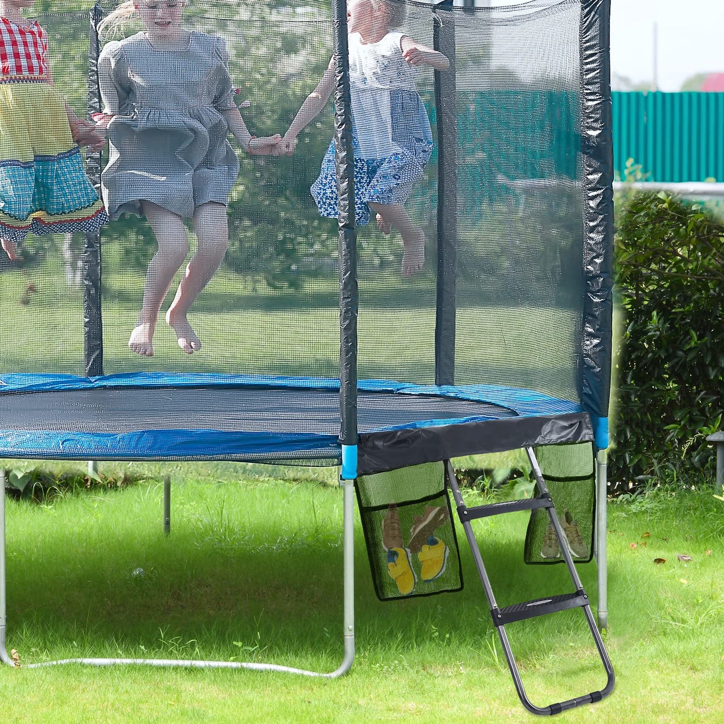 HBTower Trampoline Ladder, 2 Steps with Wide Steps, Trampoline Storage Bag, Universal Hook, 220 lbs Capacity Trampoline Accessories for Children Kids, Black