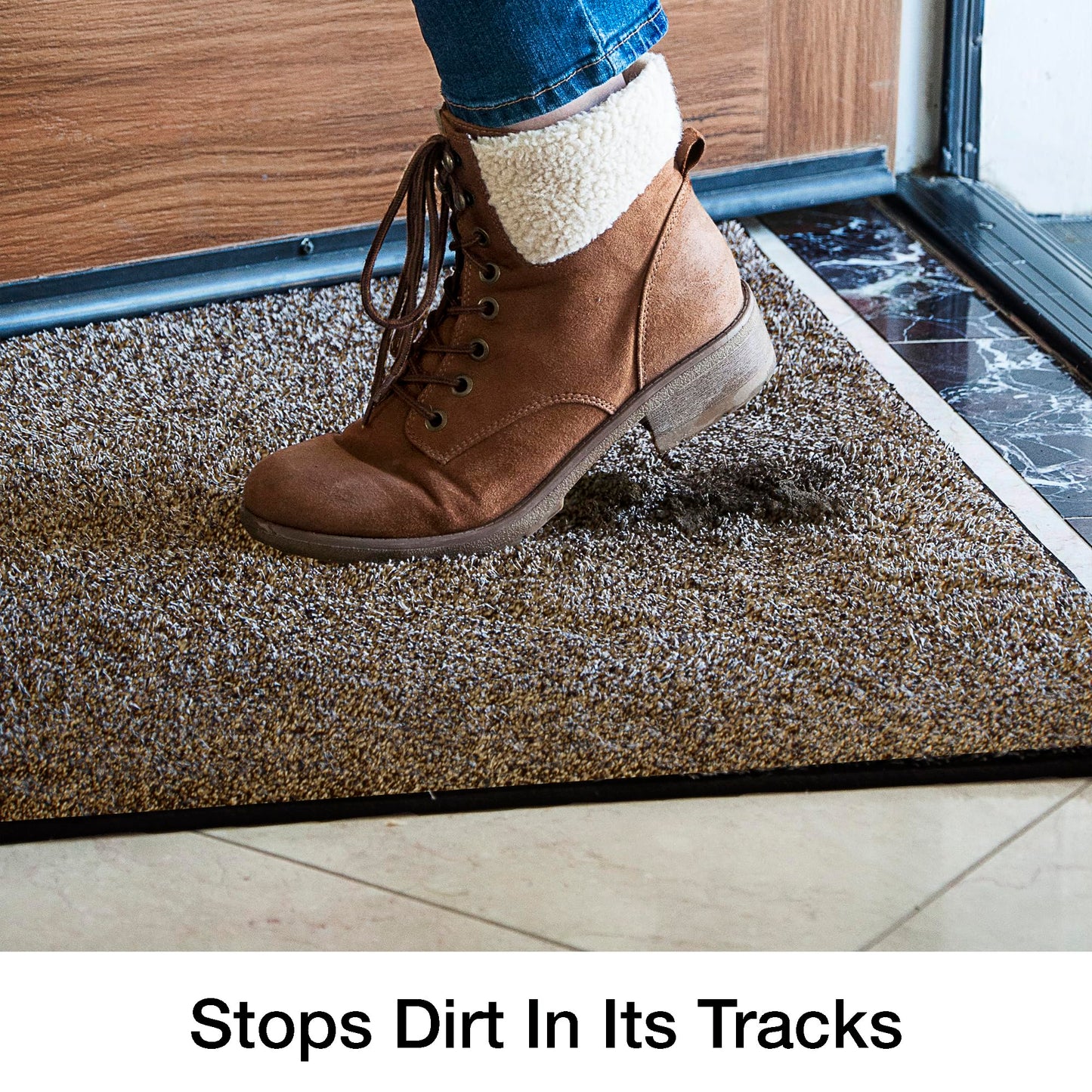 Eurow Trek N' Clean Soft & Plush Microfiber Traction Floor Mat, Super Absorbent, Fast-Drying, Anti-Slip Rug for Entryway, Kitchen, Bedroom, Traps Dirt, Mud & Water, 36 x 23.5 in, Tan and Brown