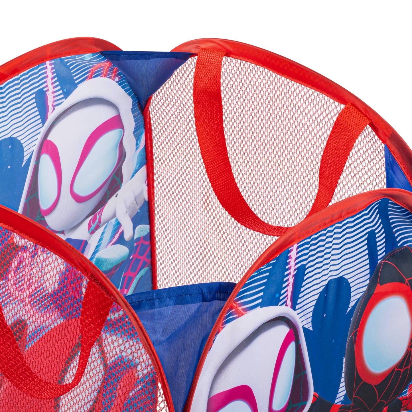 Jay Franco Marvel Spidey & His Amazing Friends Pop Up Hamper - Ghost Spider and Miles Morales Mesh Laundry Basket/Bag with Durable Handles - Storage for Clothes and Toys
