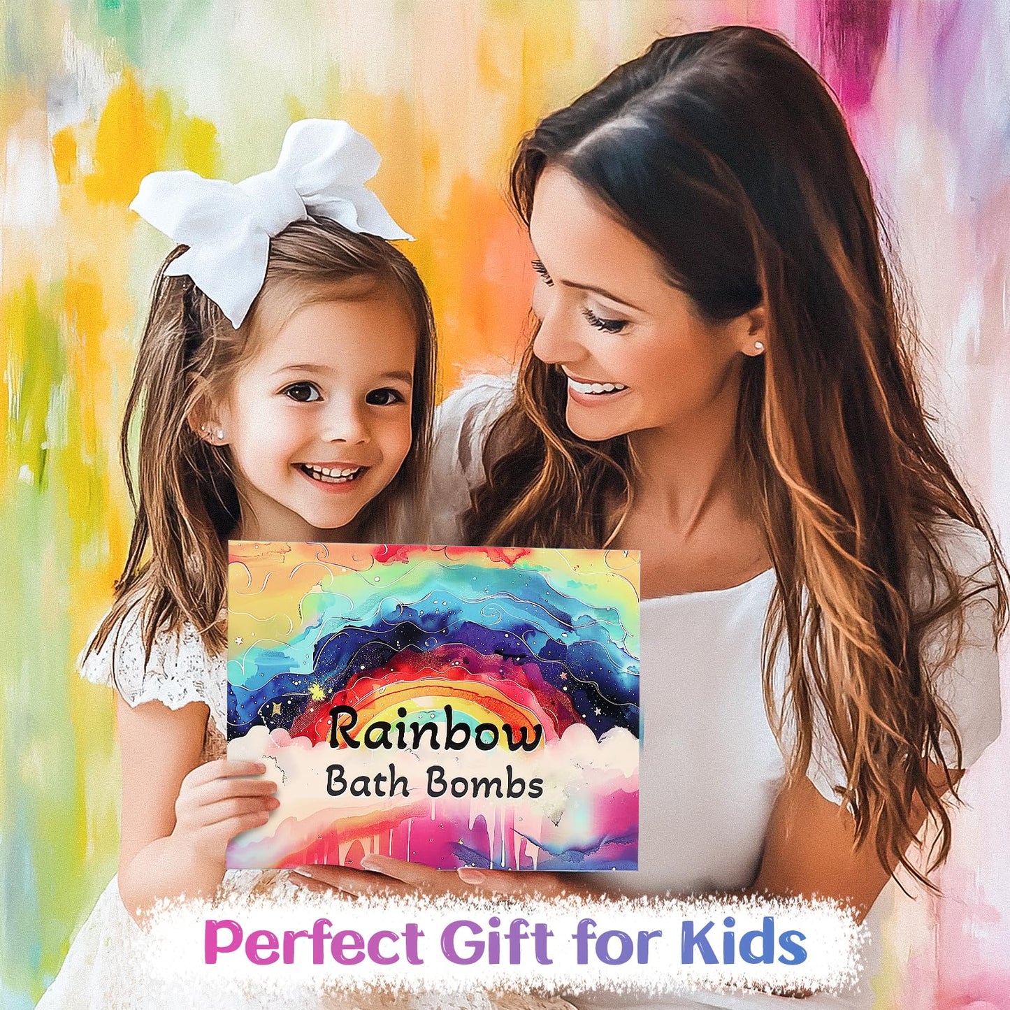 Rainbow Bath Bombs for Kids - 4 Pcs Handmade Natural Kids Bath Bombs, Organic Bubble Bath for Girls, Christmas Gifts for Kid Girls, Stocking Stuffers
