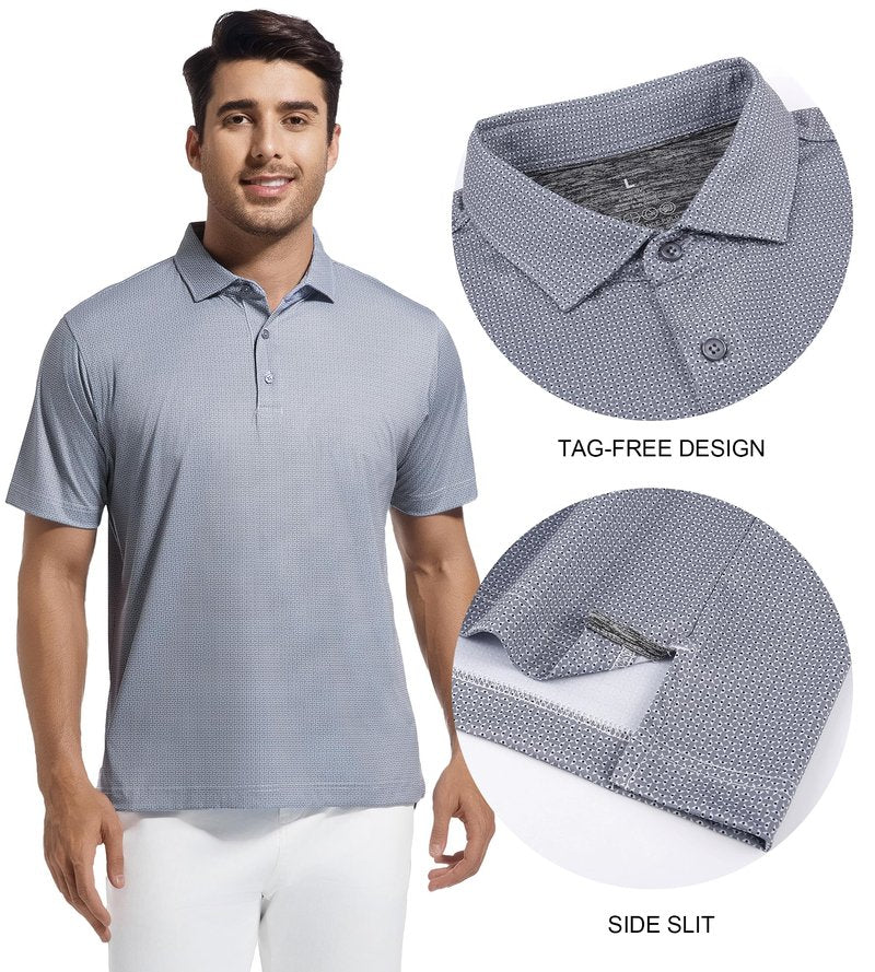 SAMERM Mens Golf Shirts Short Sleeve Dry Fit Performance Moisture Wicking Print Sport Polo Shirts for Men Casual，Black Dots，L