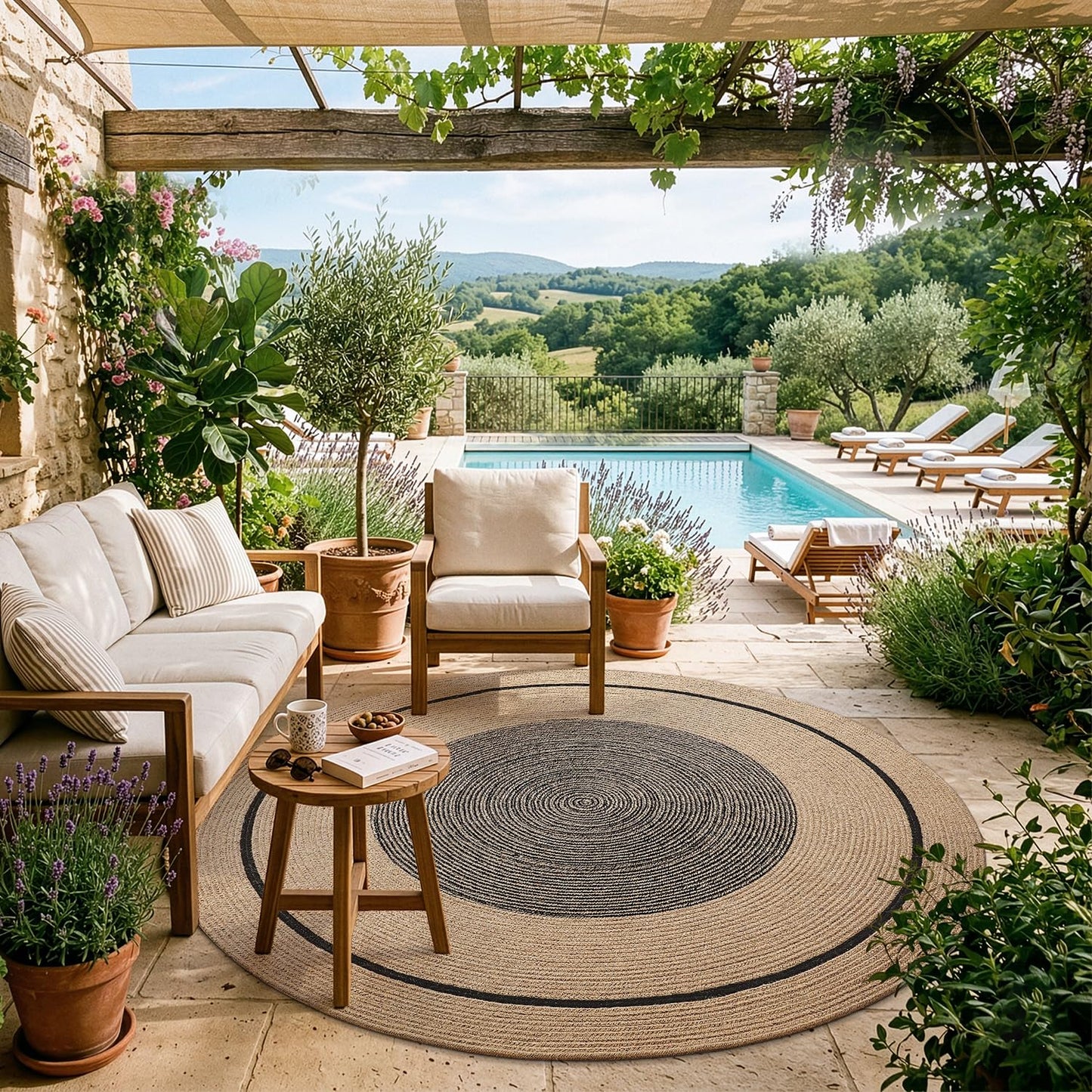 LUMI Jute Area Rug 4ft Round for Living Room, Natural Braided Woven Rugs Non Slip, Neutral Farmhouse Carpets No Shedding, Durable for High Traffic, Dining Room, Indoor, Outdoor, Patio