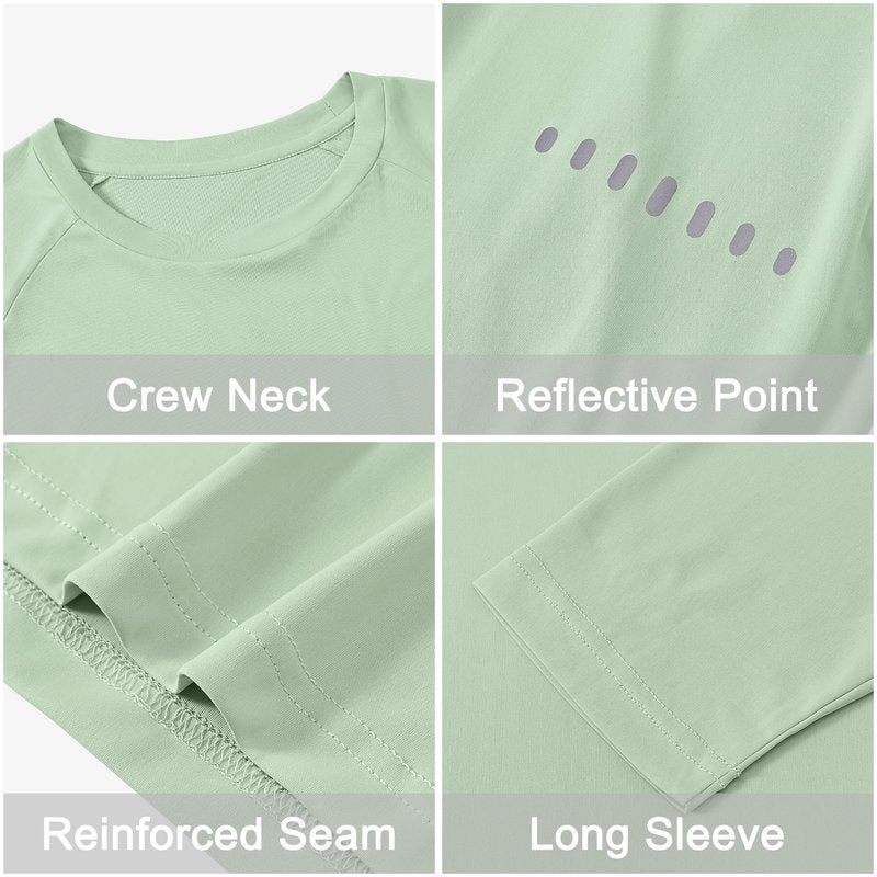 Men's Long Sleeve Rash Guard Swim Shirts UPF 50+ Sun Protection Dry Fit T-Shirt Athletic Tops for Running Hiking Fishing Light Green M