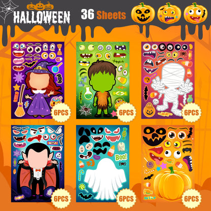 36 Sheets Halloween Stickers for Kids Make Your Own Halloween Stickers, Halloween Party Games Stickers for Kids, Halloween Party Favors Trick or Treat Party Supplies