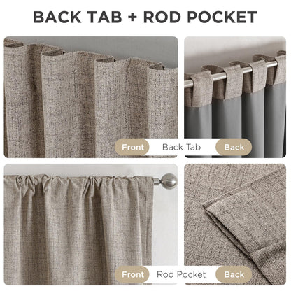 Joydeco Blackout Curtains for Bedroom - Natural Linen Curtains 52" W x 84" L (Pack of 2), Thermal Insulated 100% Blackout 2 Panels Linen Rod Pocket & Back Tabs Light Blocking Drapes for Living Room