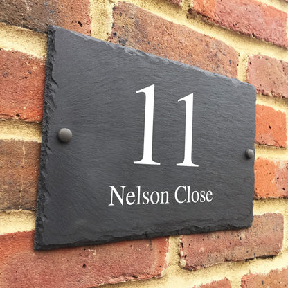 Bespoke Slate House Signs - Handmade Custom Door Number Wall Plaque with Rustic Black Farmhouse Design - Includes Screws & Fixings - Ideal for Home, Office, Gate, Porch - 200x300mm