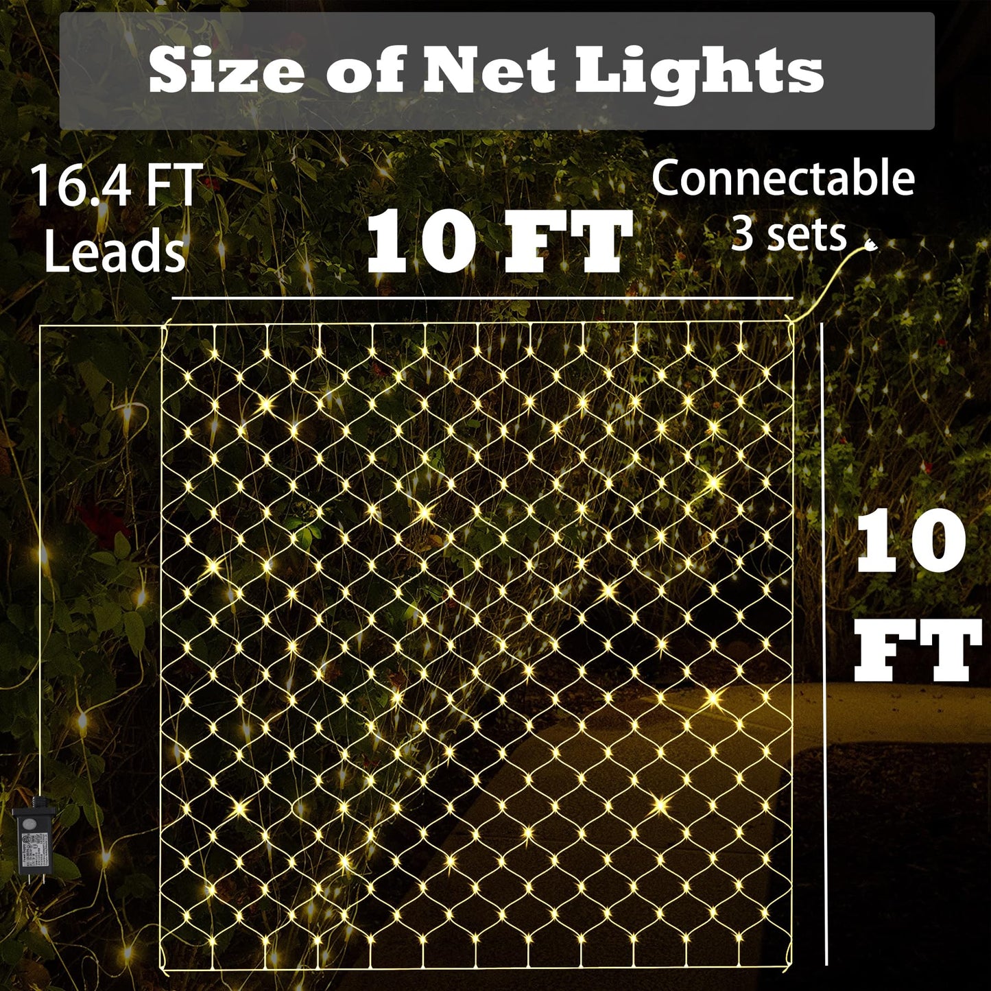 Eueasy LED Net Lights, 270 LED 10x10FT with Timer & 8 Lighting Modes, Outdoor Net Lights for Gazebo, Bush, Wedding, Holiday