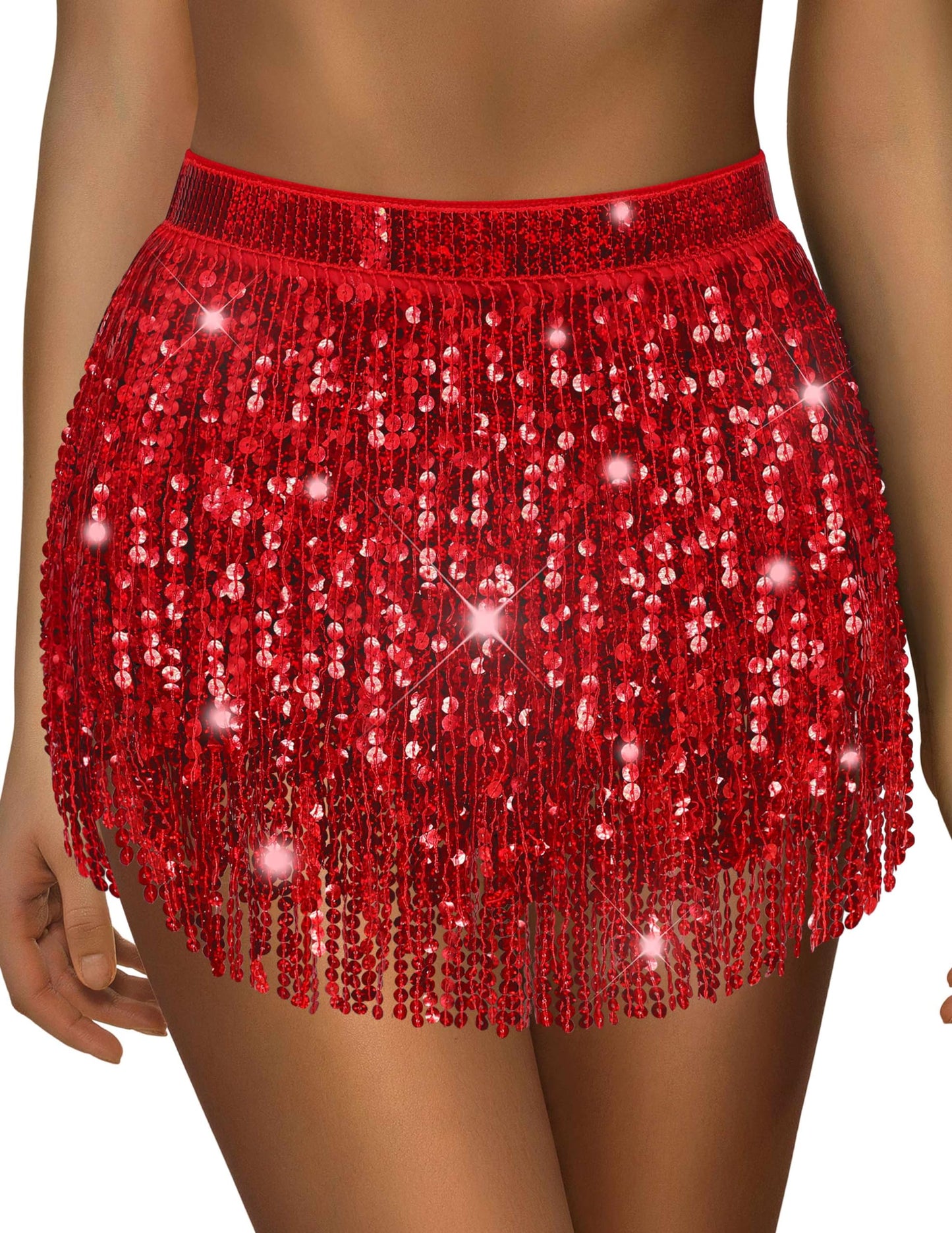 Sequin Skirts Red Sparkly Skirt Red Sparkle Skirt for Women Glitter Skirts Devil Costume Halloween Rave Outfit for Women
