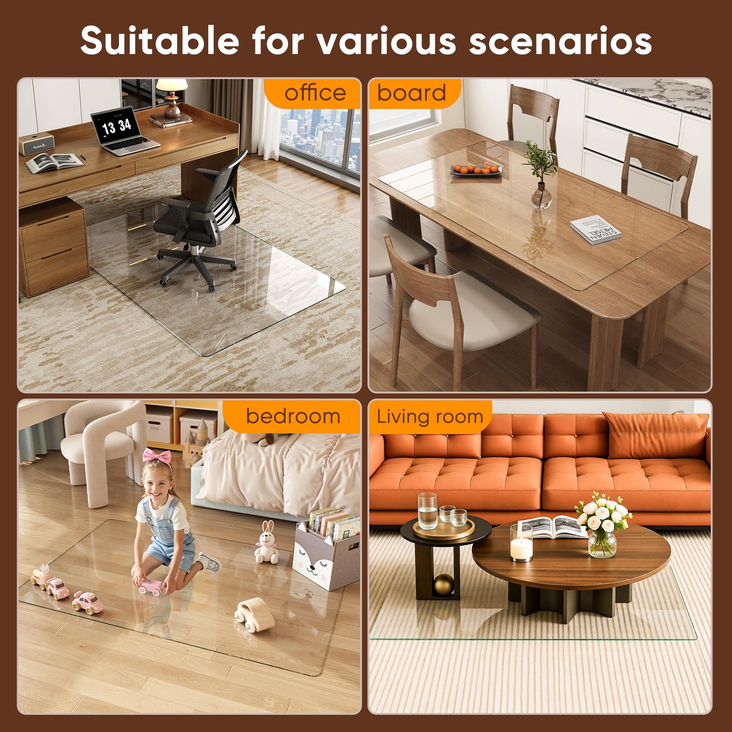 Antok Tempered Glass Chair Mat, 46"x55" Office Chair Mat for Carpet & Hardwood Floors, Heavy Duty 1/5" Desk Chair Mat for Smooth Rolling at Home or Office