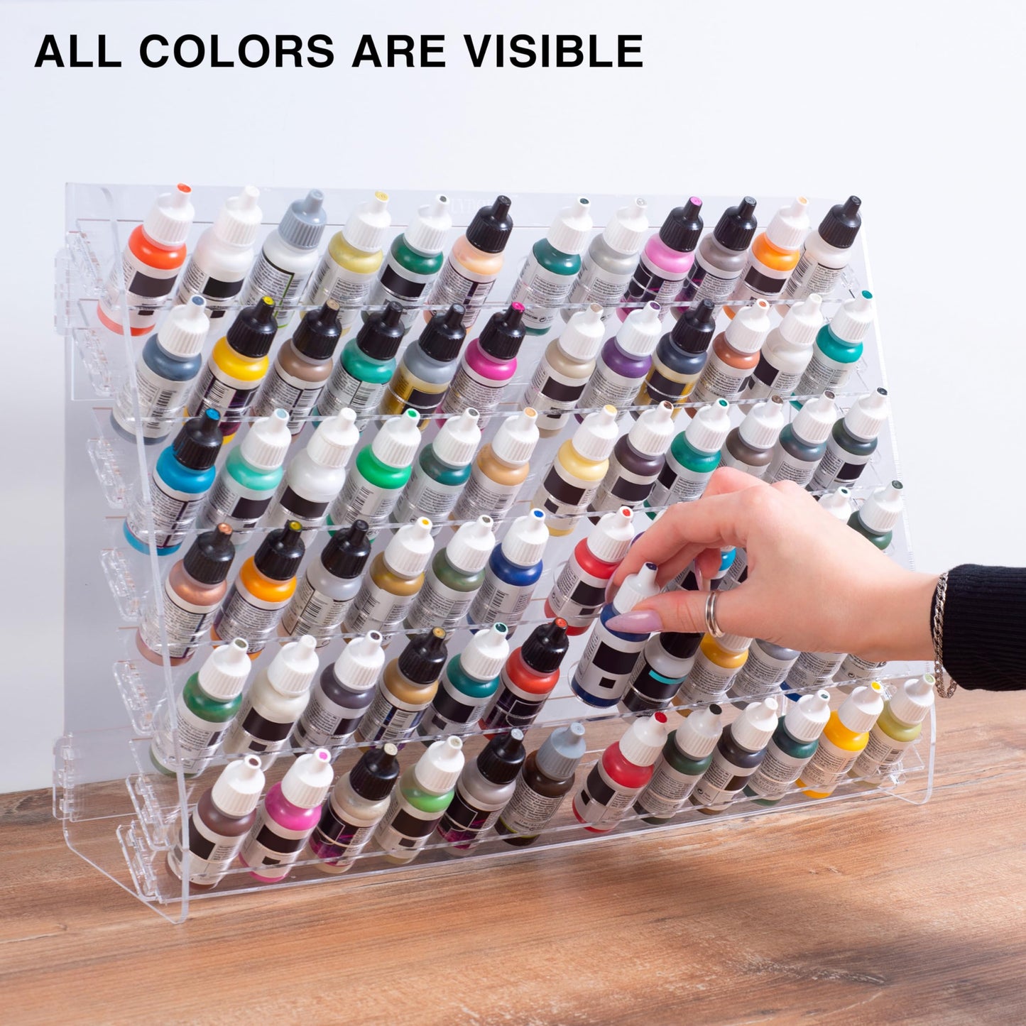 Plydolex Acrylic Paint Organizer - 60 Paint Bottle Holes Compatible with Citadel Bottles - for Wall Mounting and for Desk Use - Suitable for DnD, Warhammer 40K, Pathfinder and Other Miniatures